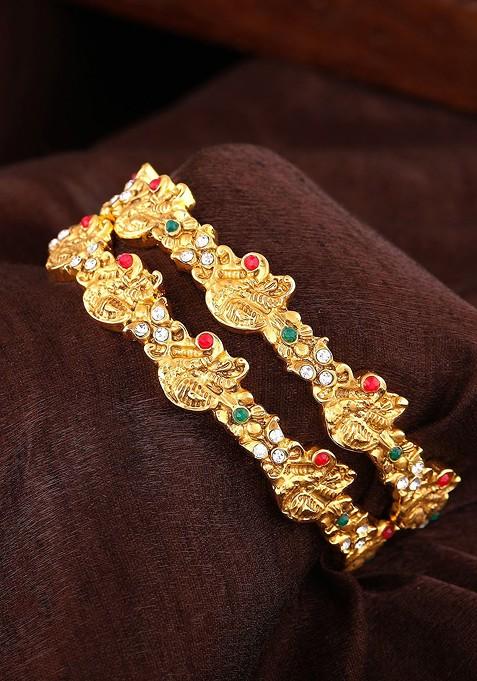 Green Studded Gold Plated Bangles And Bracelets