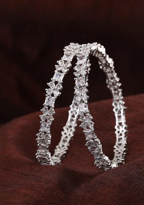 White Studded Rhodium Plated Bangles And Bracelets