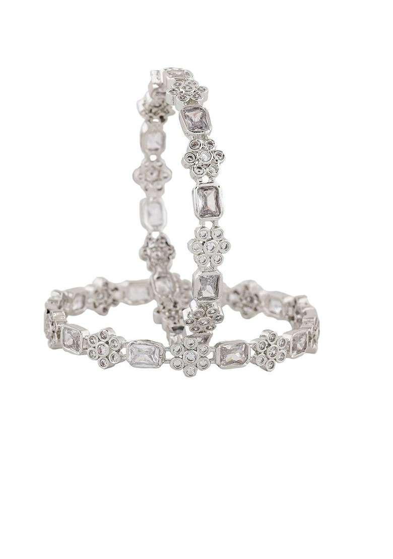 Silver Studded Rhodium Plated Bangles And Bracelets - Indya