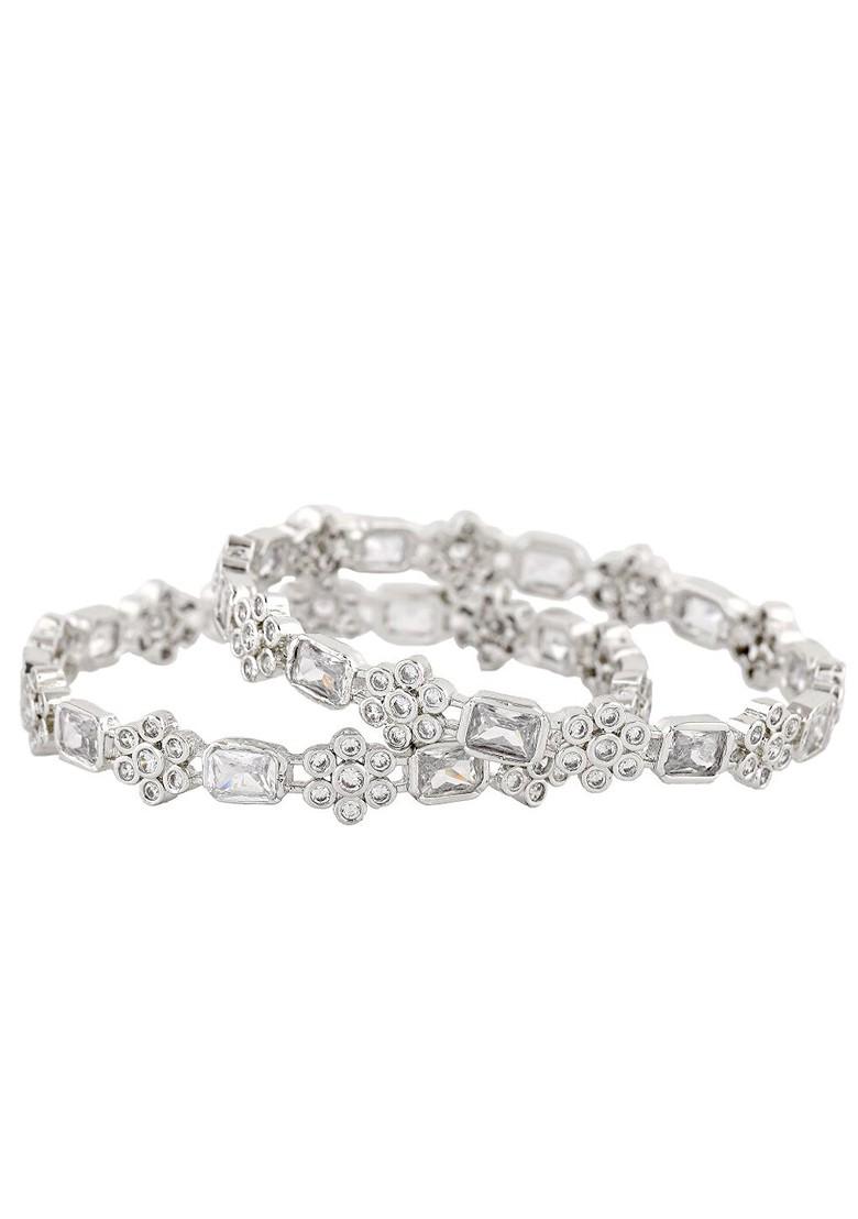 Silver Studded Rhodium Plated Bangles And Bracelets