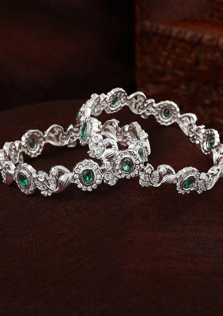 Silver Studded Rhodium Plated Bangles And Bracelets