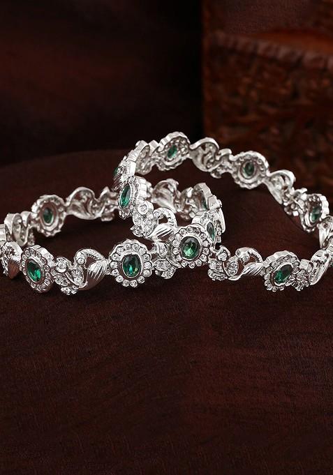 Silver Studded Rhodium Plated Bangles And Bracelets