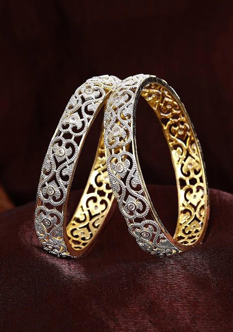 White Studded Gold Plated Bangles And Bracelets