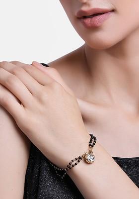 Black Crystals Gold Plated Bangles And Bracelets