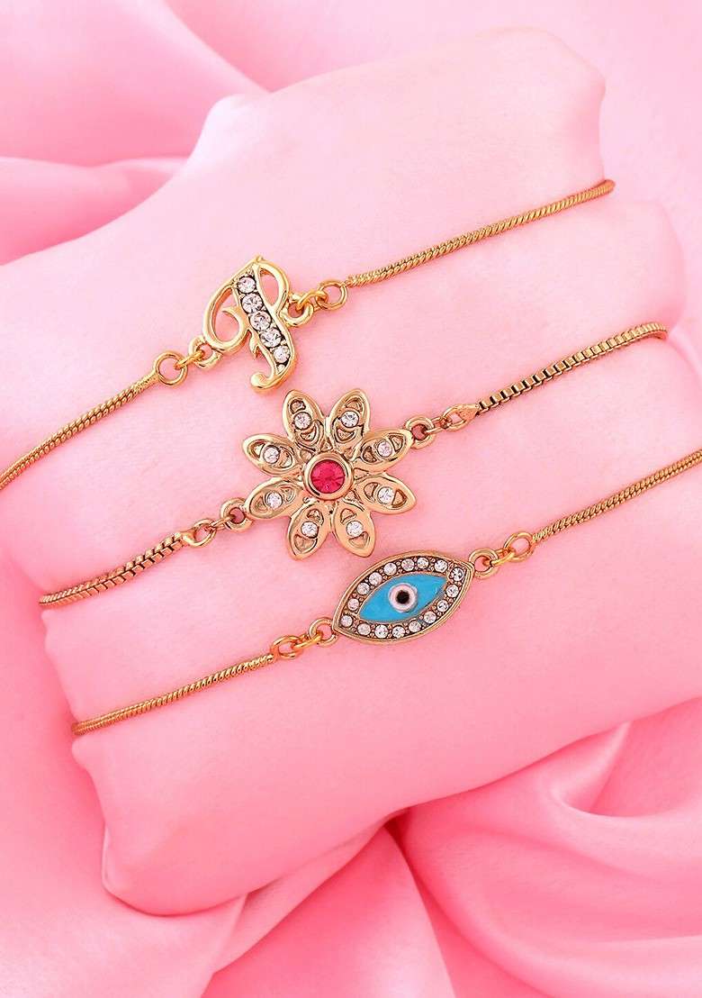 Gold Crystals Gold Plated Bangles And Bracelets - Indya