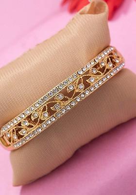 White Crystals Gold Plated Bangles And Bracelets