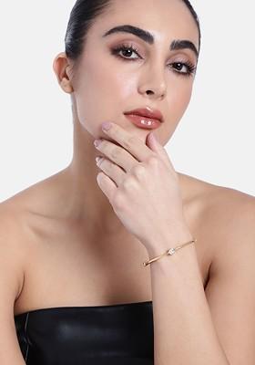 White Crystals Gold Plated Bangles And Bracelets