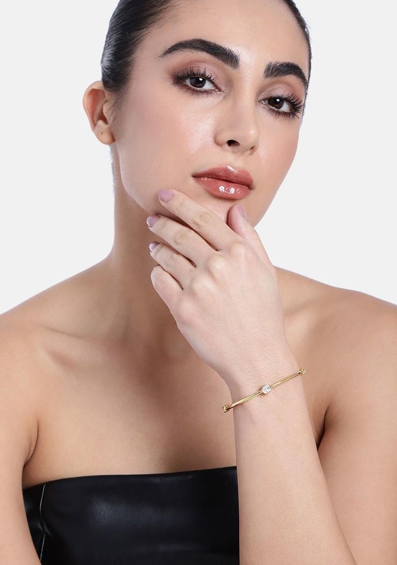 White Crystals Gold Plated Bangles And Bracelets