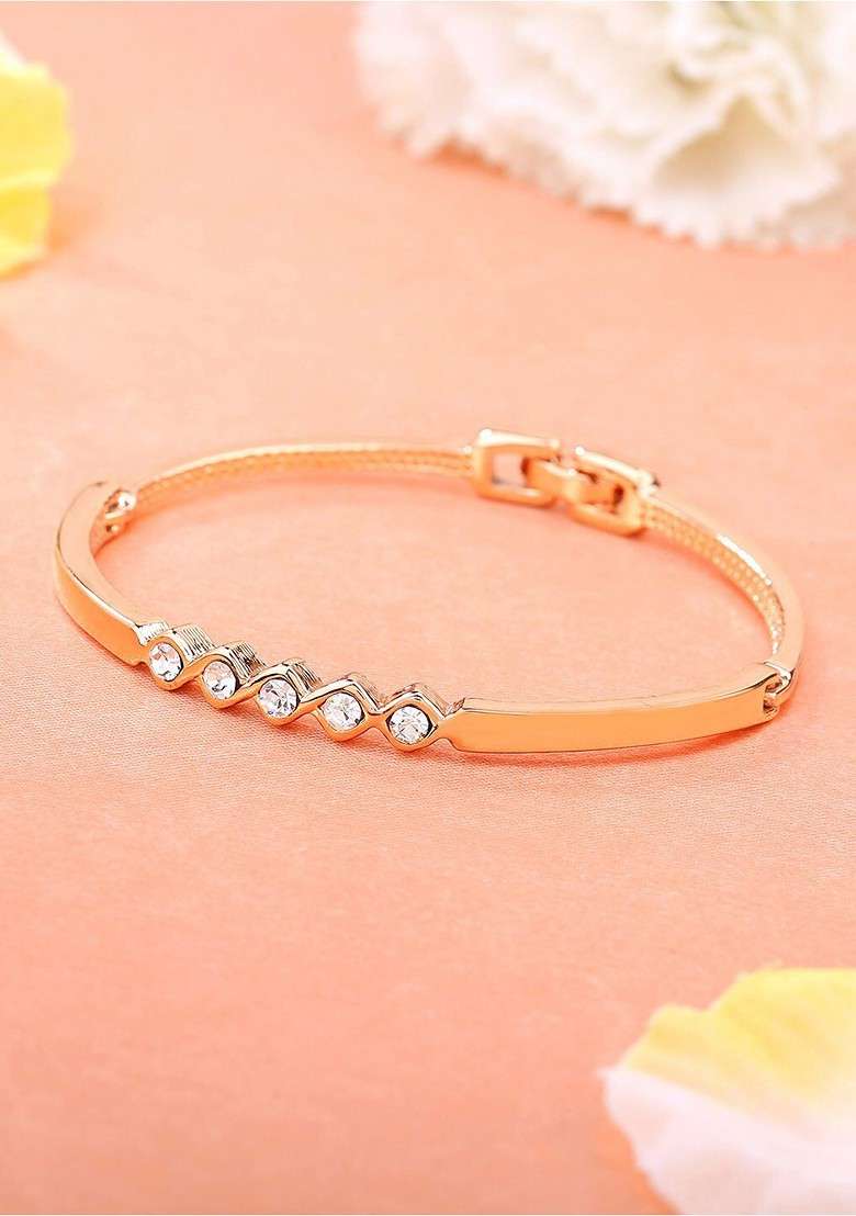 Rose Gold Studded Gold Plated Bangles And Bracelets - Indya