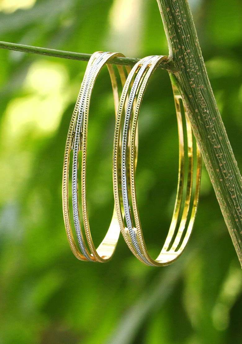 Gold Handcrafted Gold Plated Bangles (Set Of 2) - Indya