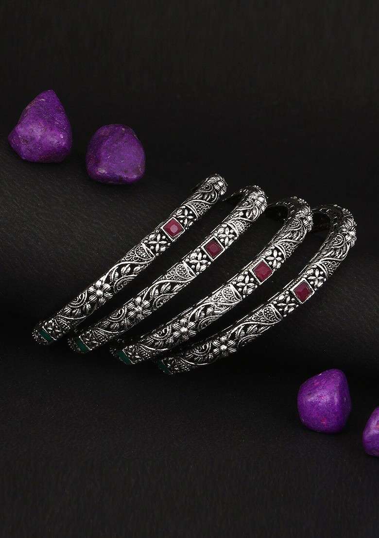 Silver Stone Handcrafted Silver Plated  Bangle - Indya