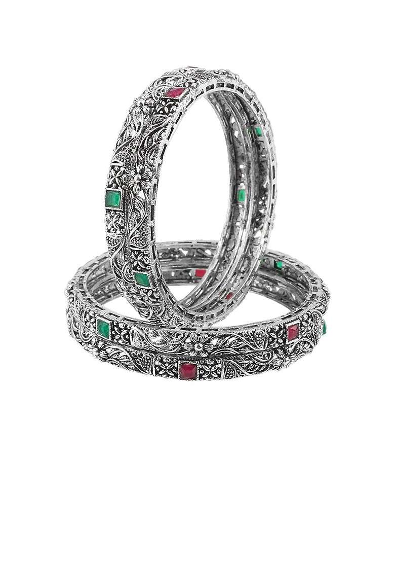 Silver Stone Handcrafted Silver Plated  Bangle - Indya