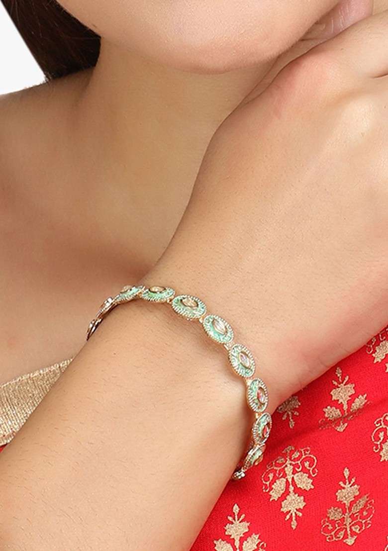Gold Artificial Stones And Beads Gold Plated Bangles (Set Of 2) - Indya
