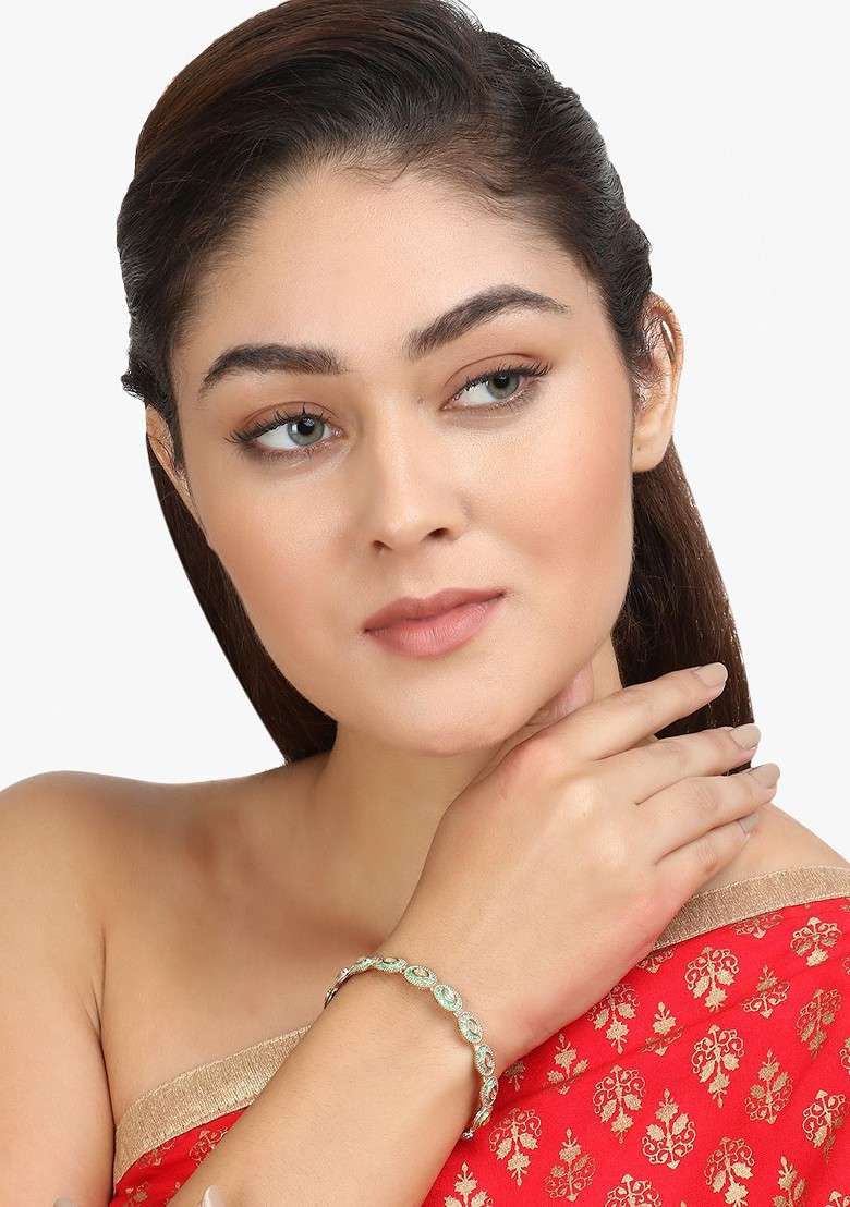 Gold Artificial Stones And Beads Gold Plated Bangles (Set Of 2) - Indya