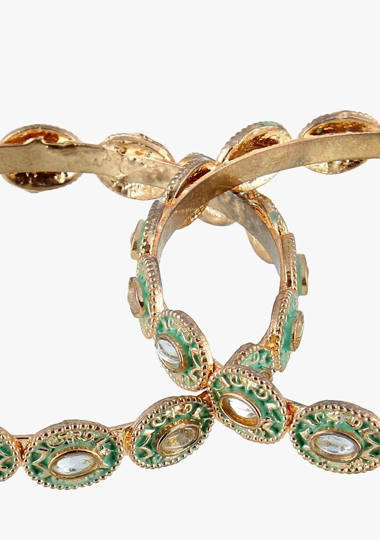Gold Artificial Stones And Beads Gold Plated Bangles (Set Of 2) - Indya