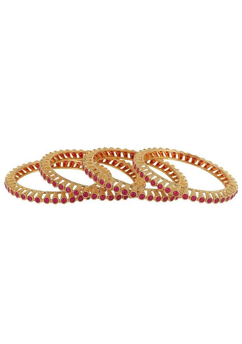 Pink Stone Studded  Gold Plated Bangles (Set Of 2) - Indya