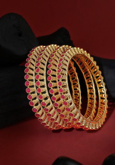 Pink Stone Studded  Gold Plated Bangles (Set Of 2)