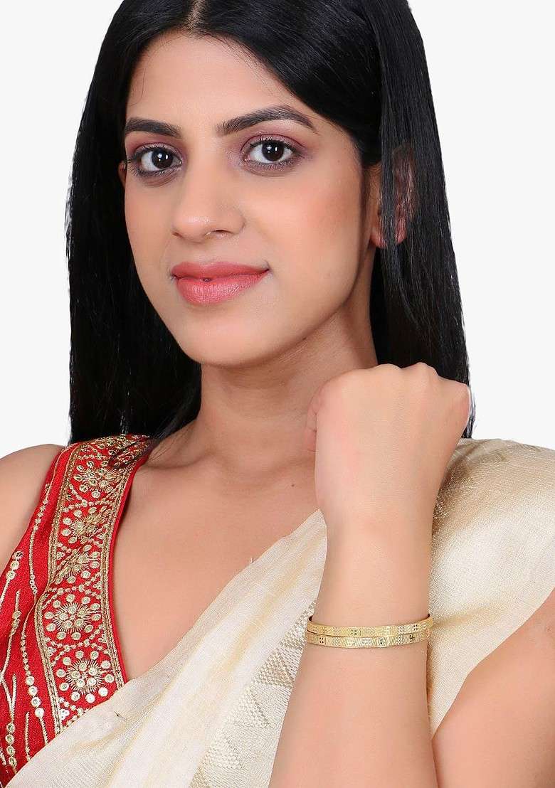 Gold Plain Gold Plated Bangle - Indya