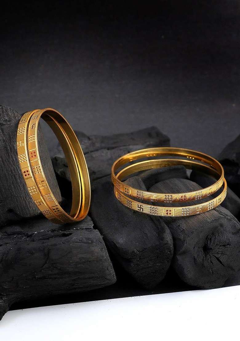 Gold Plain Gold Plated Bangle - Indya