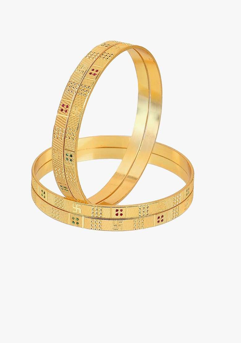 Gold Plain Gold Plated Bangle - Indya