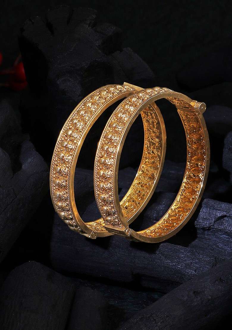 Gold Plain Gold Plated Bangles (Set Of 2) - Indya