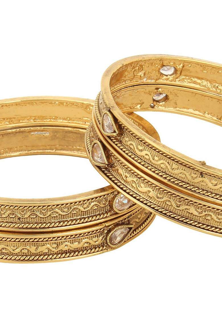 Gold  Stones Studded  Gold Plated Bangle - Indya