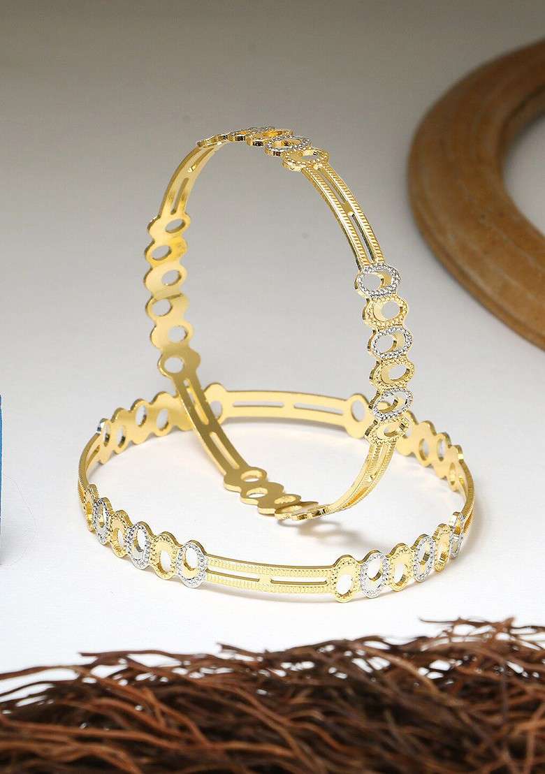 Gold Stone Studded  Gold Plated Bangles (Set Of 2) - Indya
