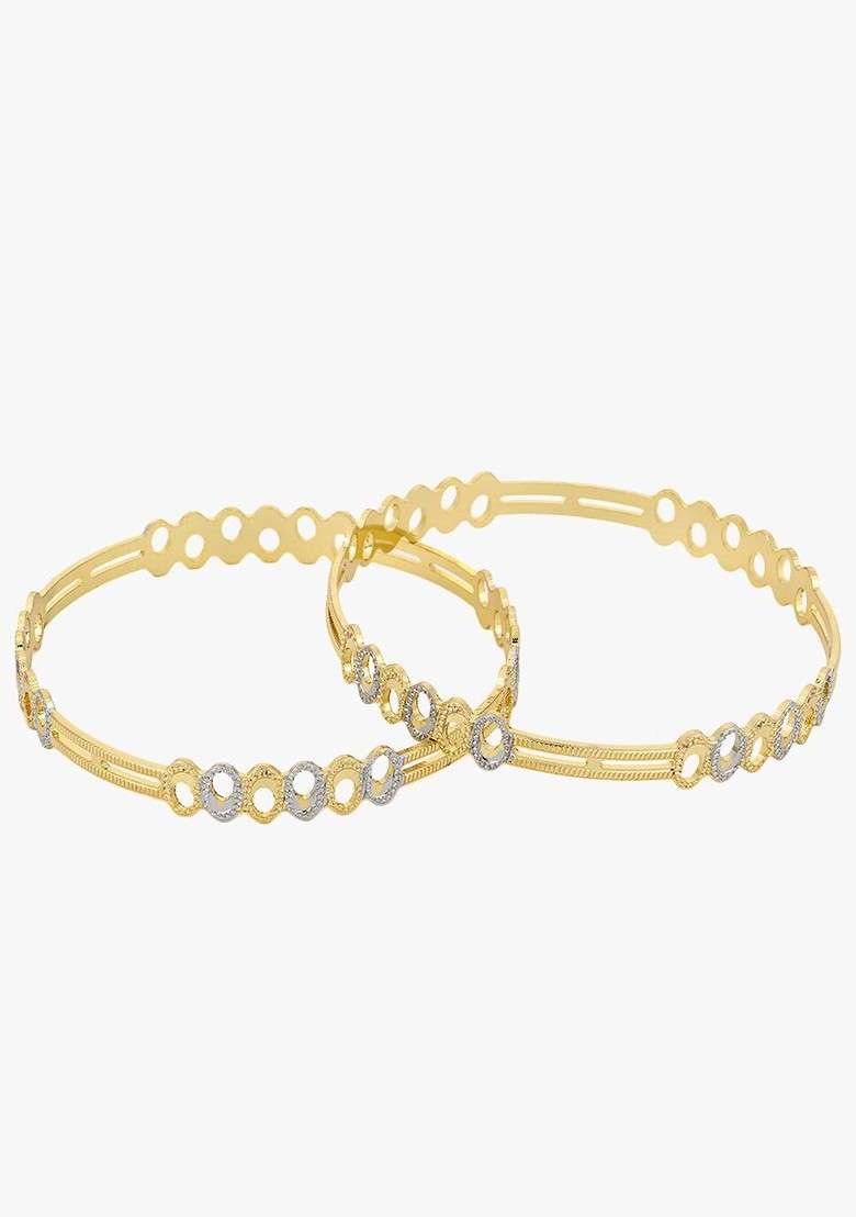 Gold Stone Studded  Gold Plated Bangles (Set Of 2) - Indya