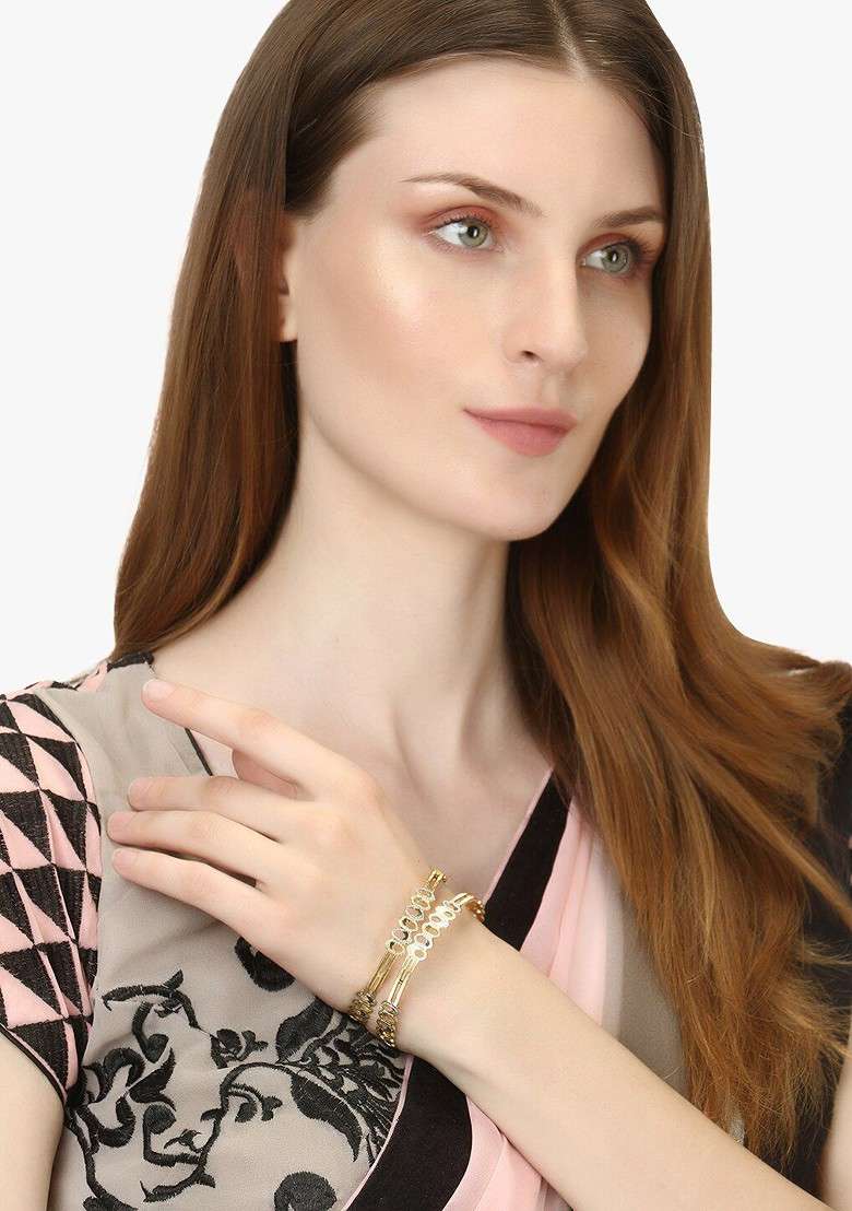 Gold Stone Studded  Gold Plated Bangles (Set Of 2) - Indya