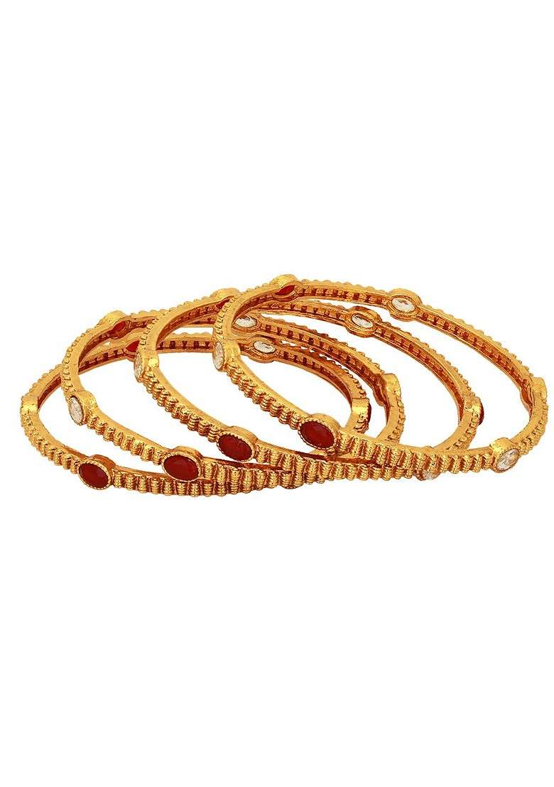 Gold  Stones Studded  Gold Plated Bangle - Indya