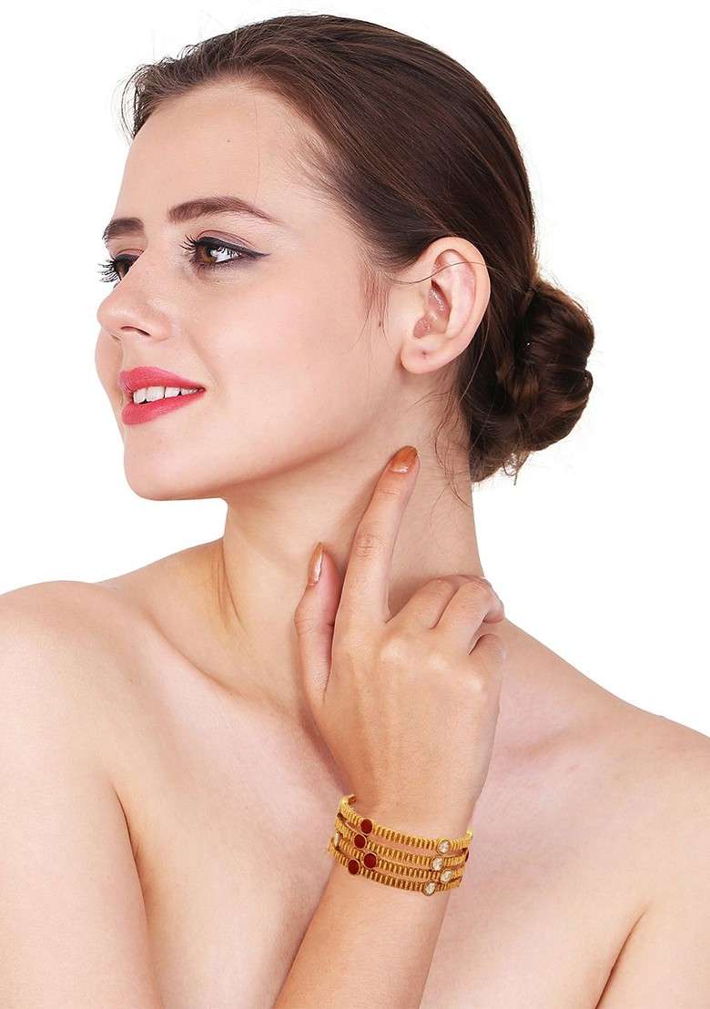 Gold  Stones Studded  Gold Plated Bangle - Indya