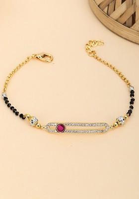 Gold Artificial Stones And Beads Gold Plated Bracelet