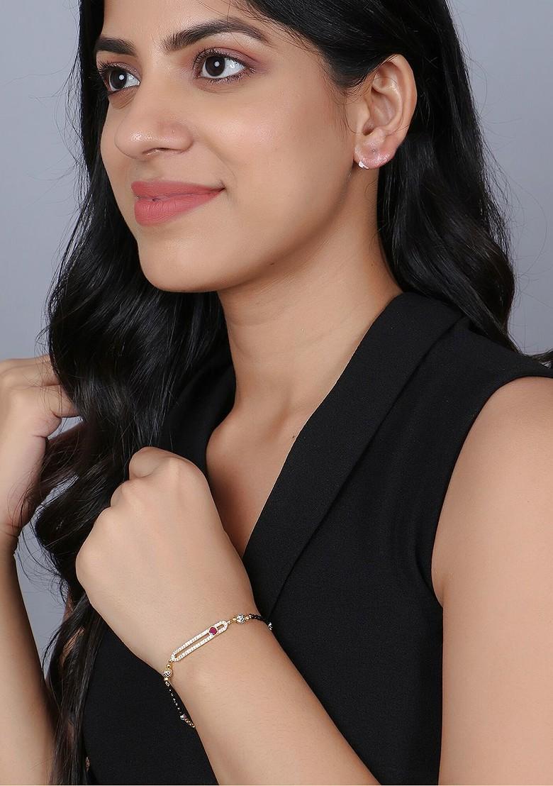 Gold Artificial Stones And Beads Gold Plated Bracelet