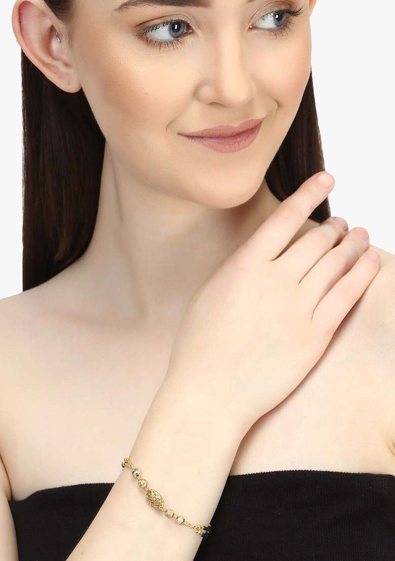 Gold Artificial Stones And Beads Gold Plated Bracelet - Indya