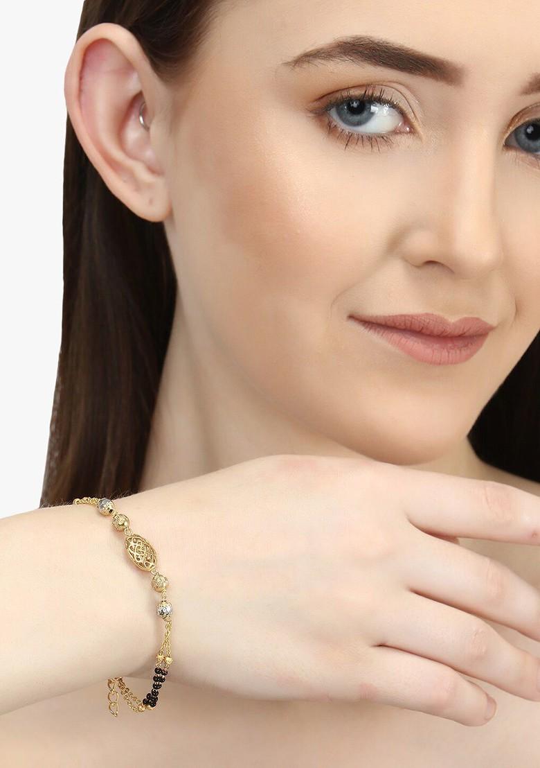 Gold Artificial Stones And Beads Gold Plated Bracelet