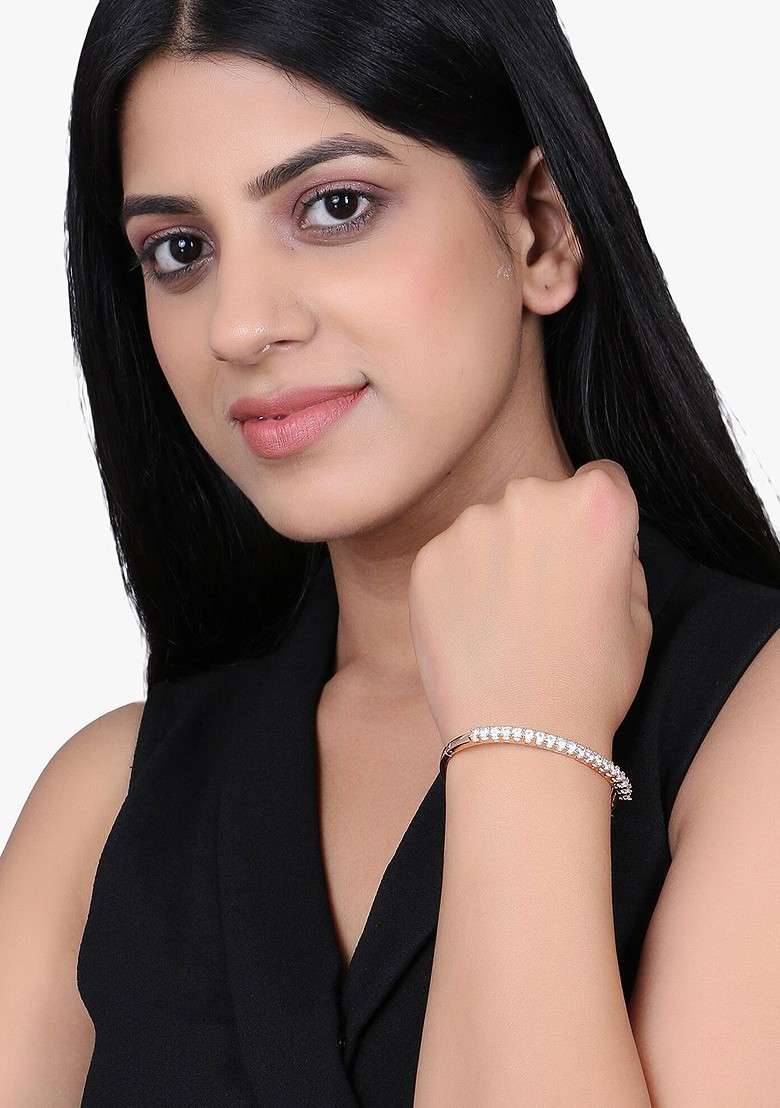 Rose Gold Artificial Stones And Beads Gold Plated Bracelet - Indya