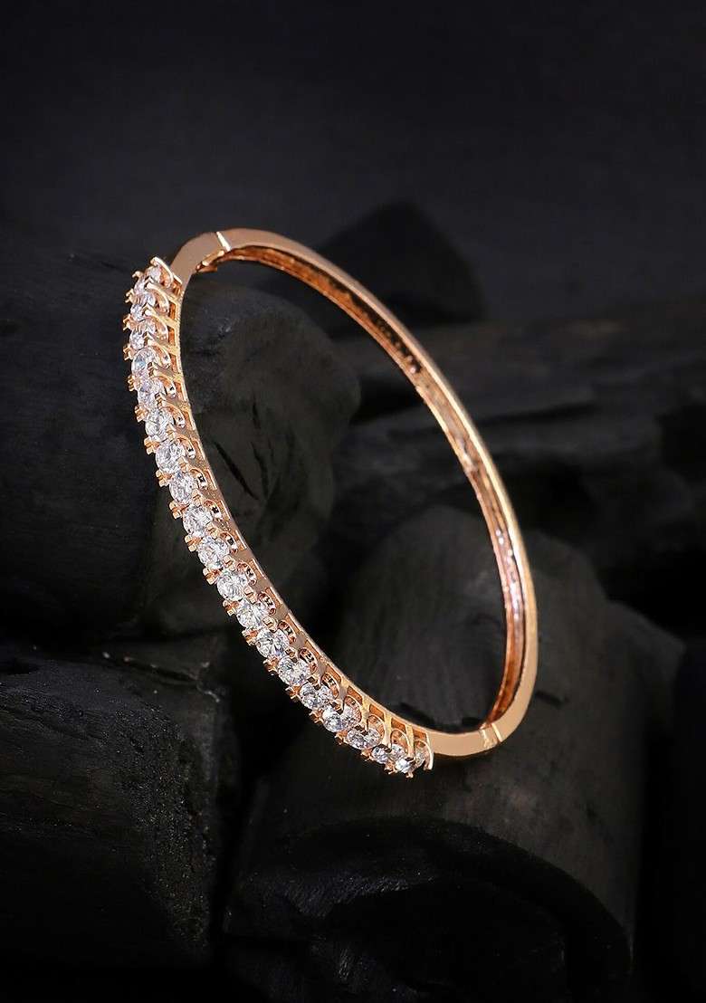 Rose Gold Artificial Stones And Beads Gold Plated Bracelet - Indya