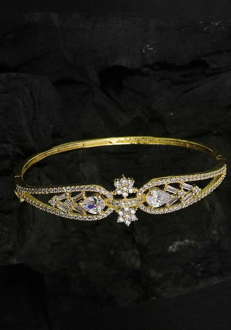 Gold Stone Studded And Beaded Gold Plated Bracelet