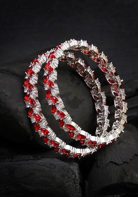 Silver  Stones Studded  Rhodium Plated Bangles (Set Of 2)