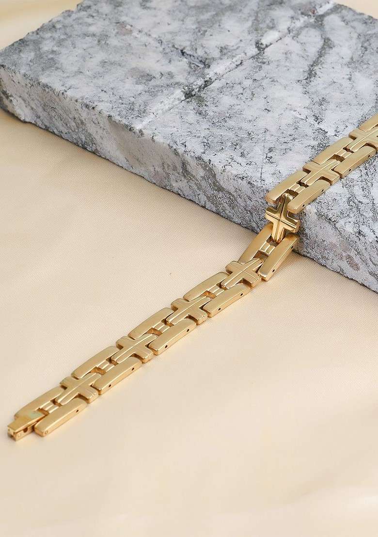 Gold Plain Gold Plated Bracelet For Men - Indya