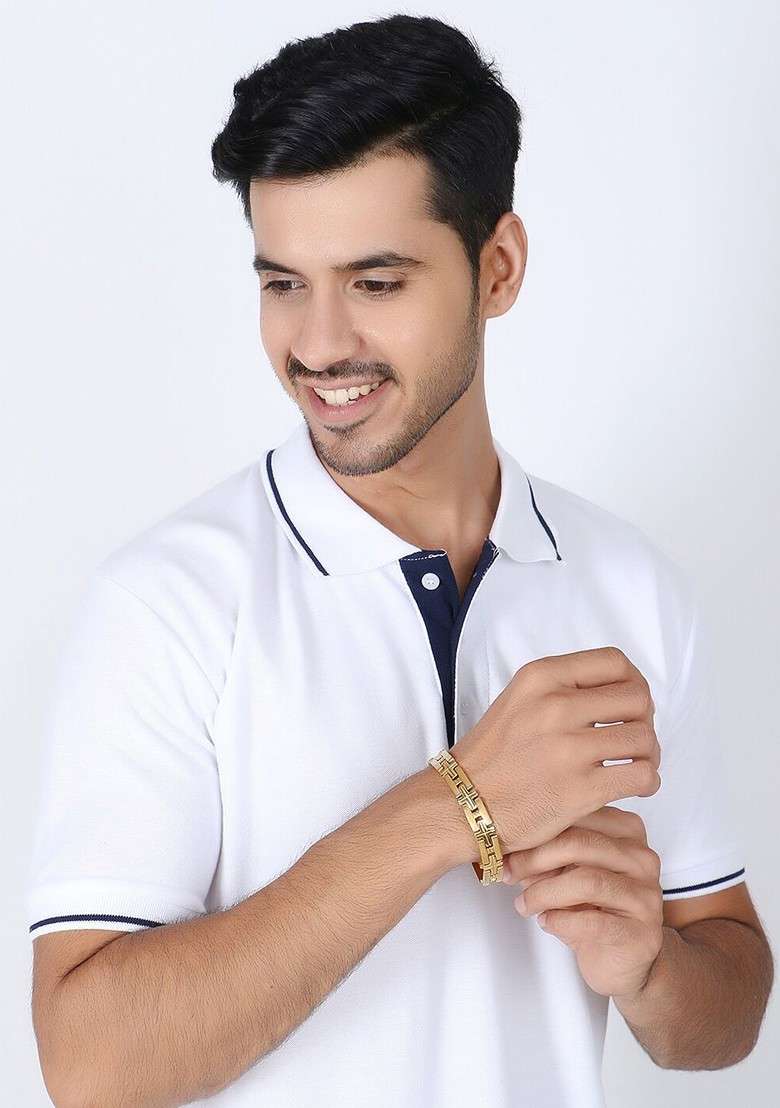 Gold Plain Gold Plated Bracelet For Men - Indya