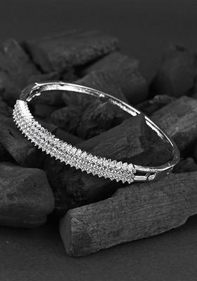 Silver Stone Studded And Beaded Silver Plated  Bracelet