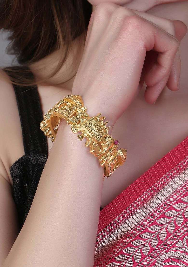 Gold Plain Gold Plated Bangles (Set Of 2) - Indya