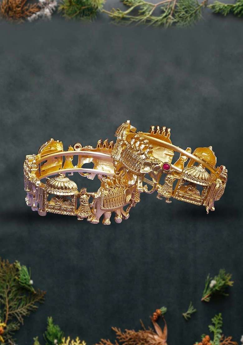 Gold Plain Gold Plated Bangles (Set Of 2) - Indya