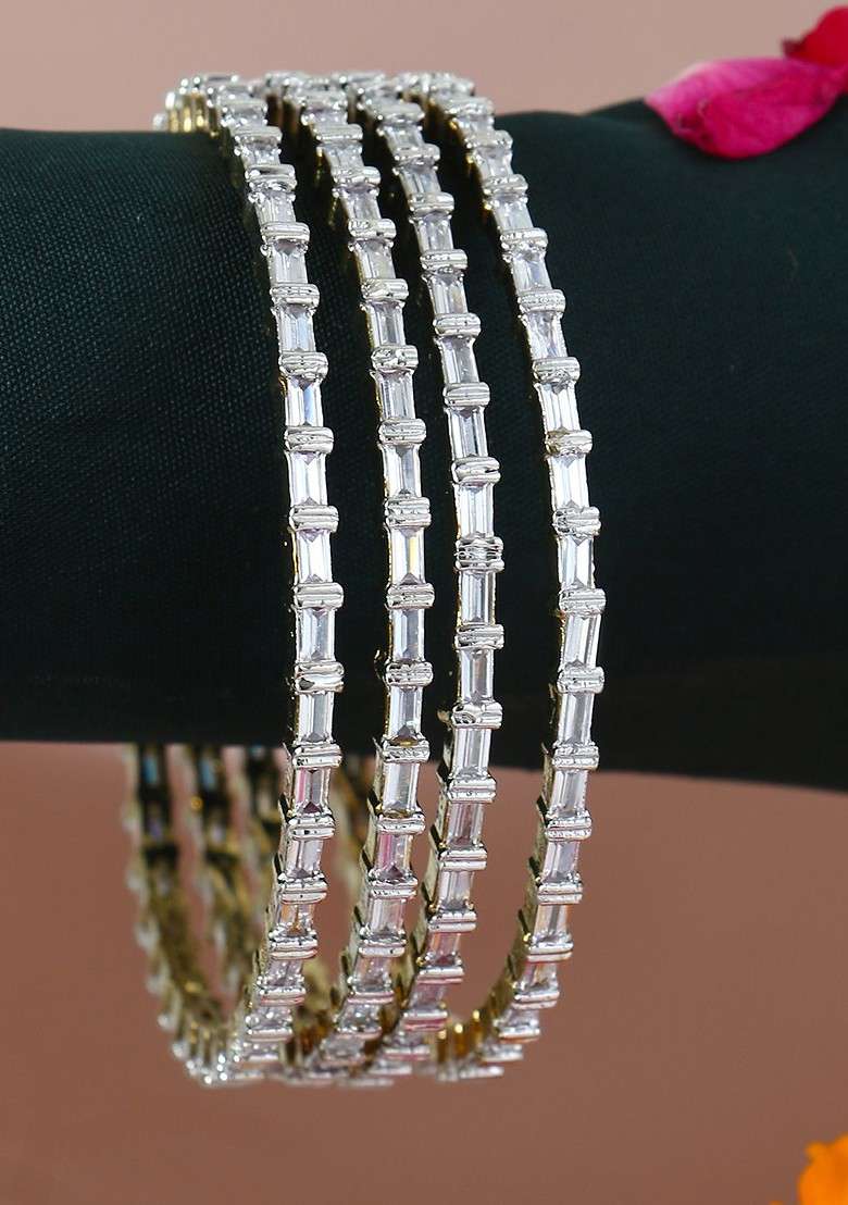White Plain Gold Plated Bangle - Indya