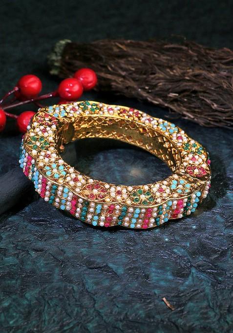 Green Beaded Gold Plated Bangle