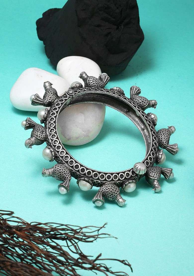 Silver Handcrafted Silver Plated  Bangle - Indya