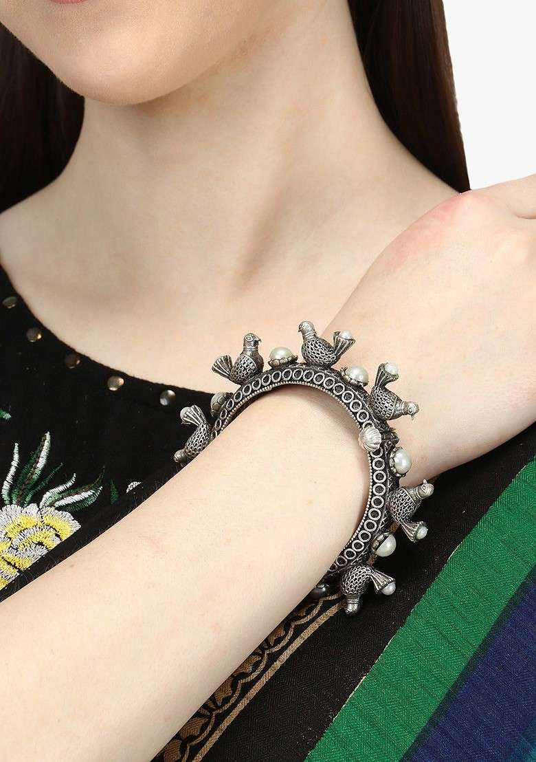 Silver Handcrafted Silver Plated  Bangle - Indya