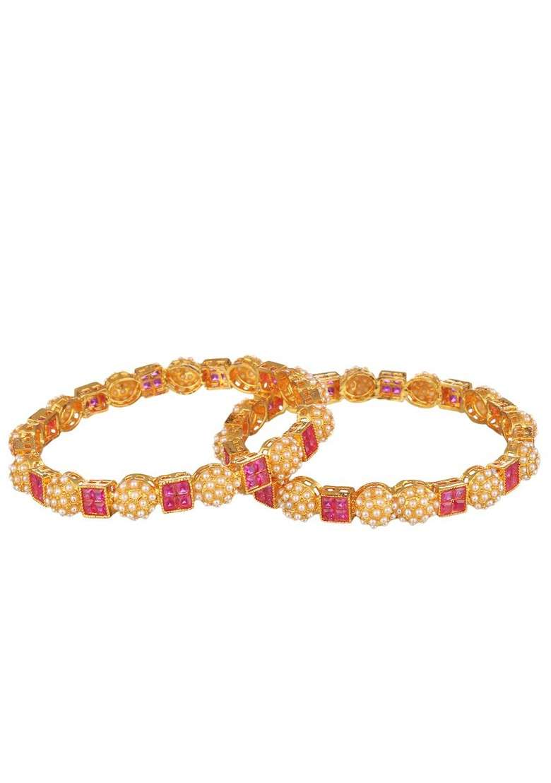 Gold Stone Studded  Gold Plated Bangles (Set Of 2) - Indya