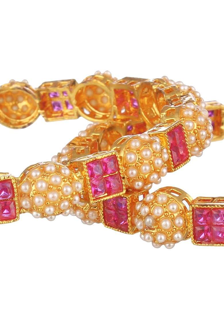 Gold Stone Studded  Gold Plated Bangles (Set Of 2) - Indya